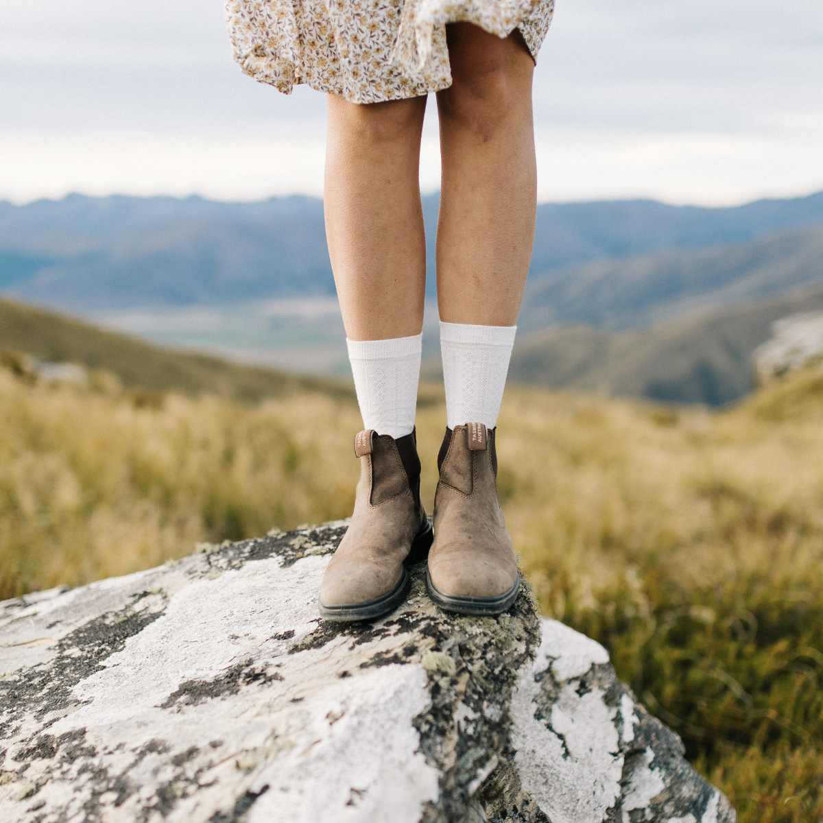 Womens merino wool crew socks cream patterned by Lamington NZ