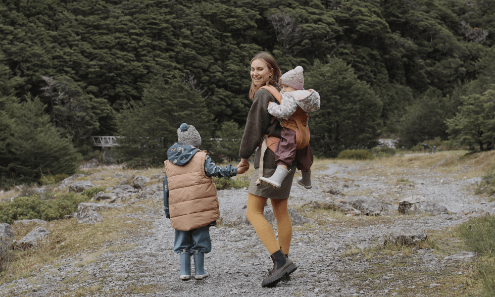 Family wearing Lamington merino socks and tights - NZ Made