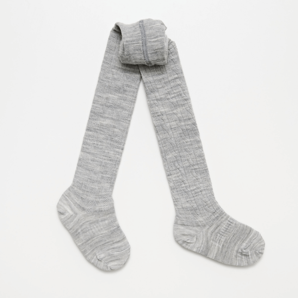 Merino Wool Cable Tights BABY CHILD Light Grey Marle