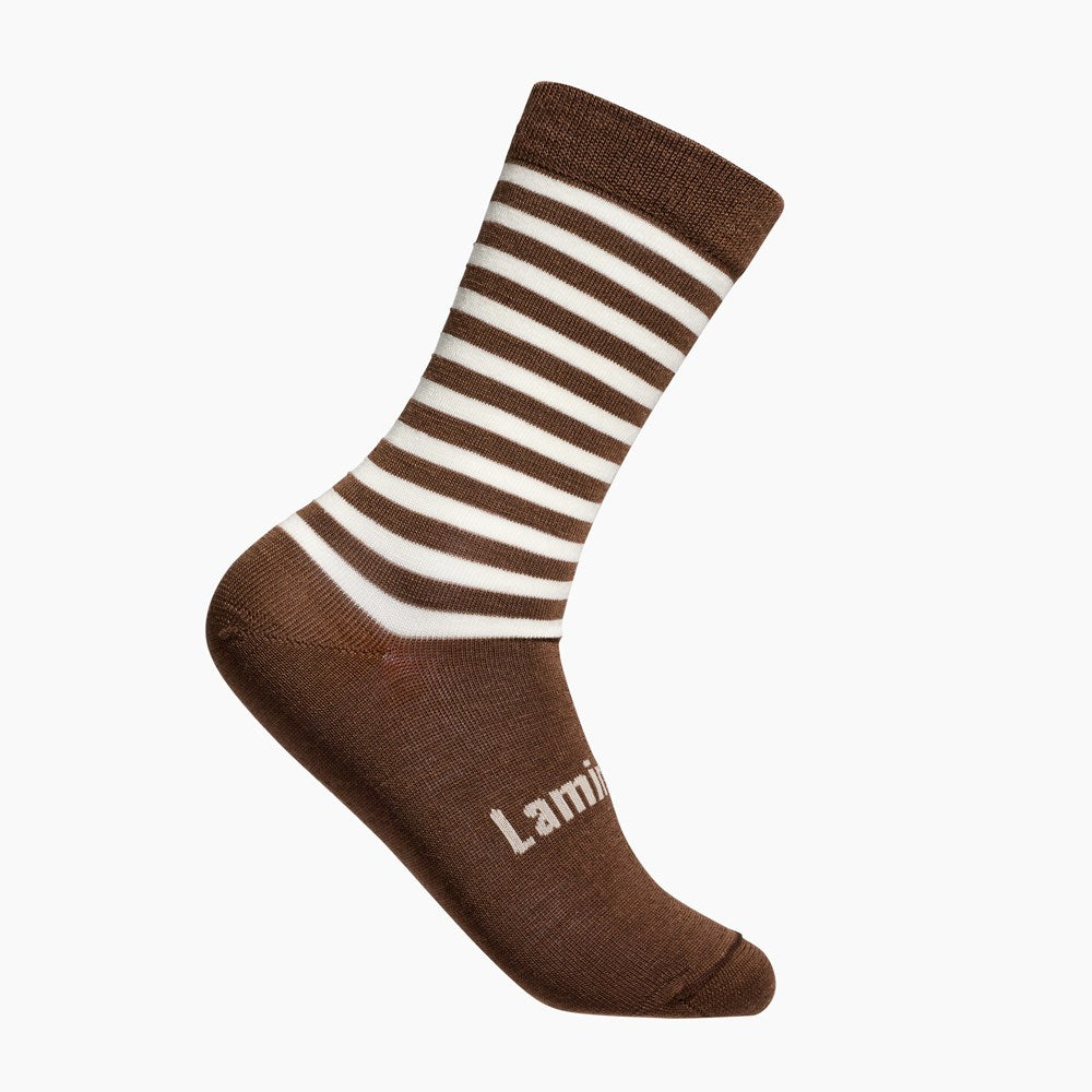 Brown and Natural striped merino wool crew socks for Men NZ