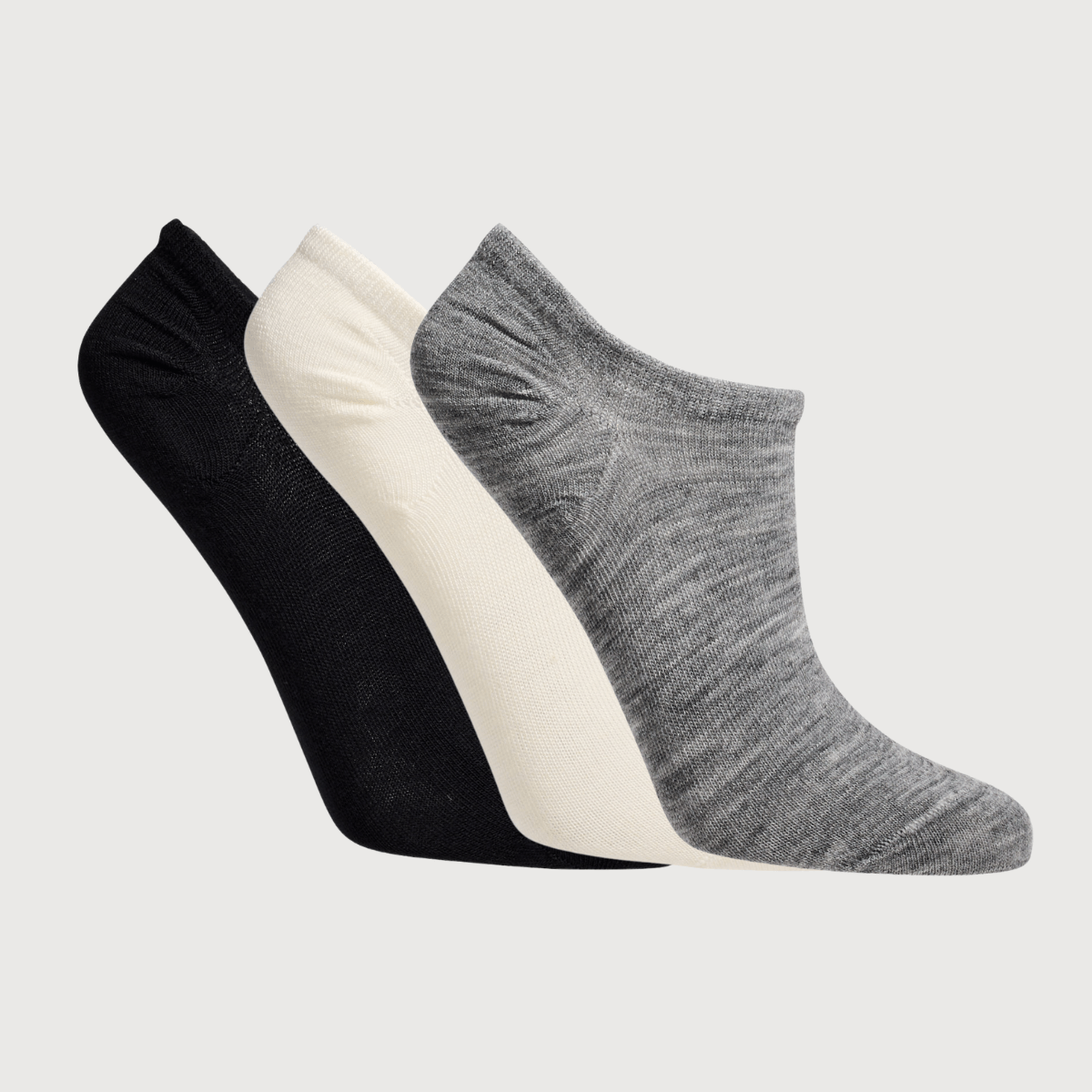 Three pair bundle of sneaker socks for women natural black and grey 