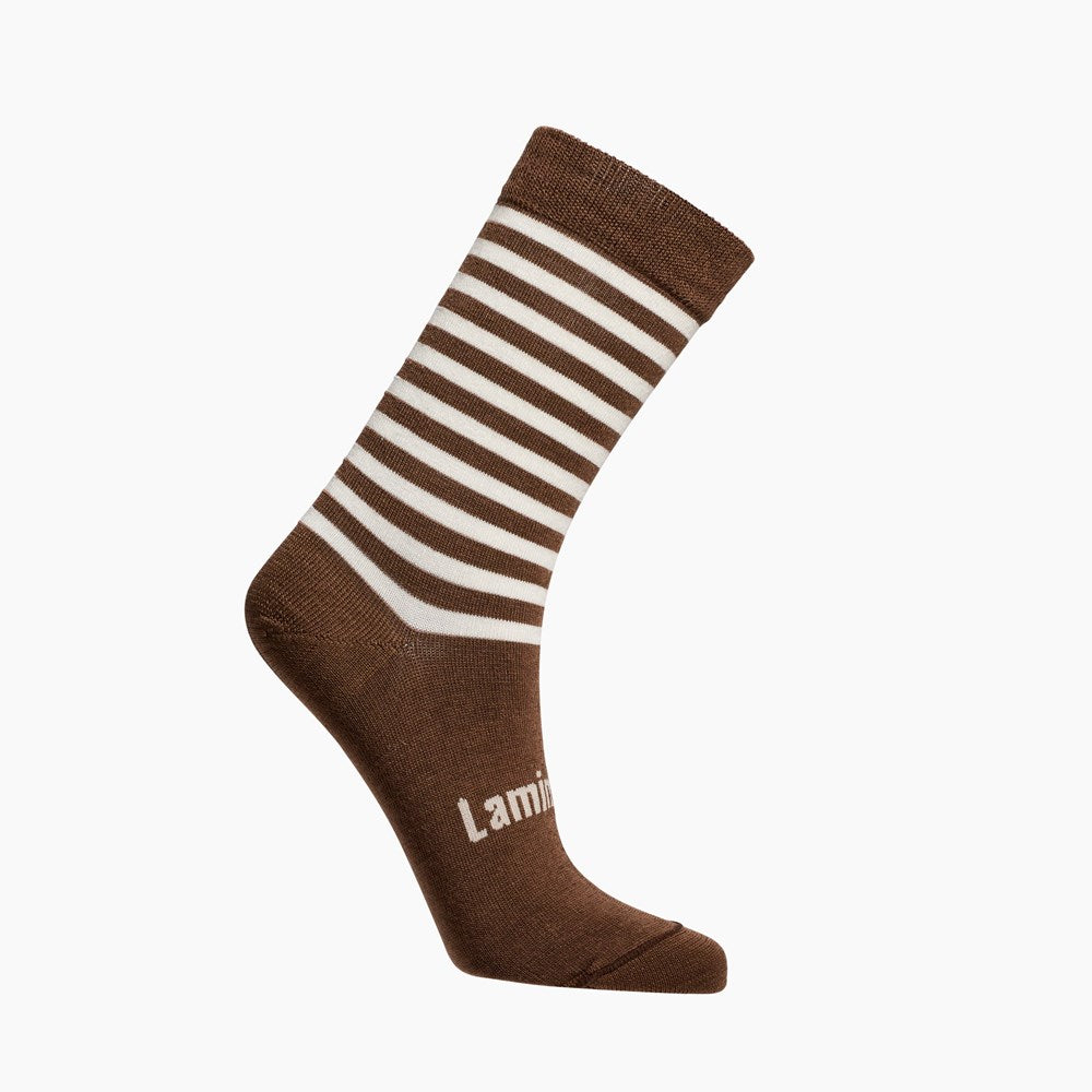 Brown and Natural striped merino wool crew socks for Women NZ