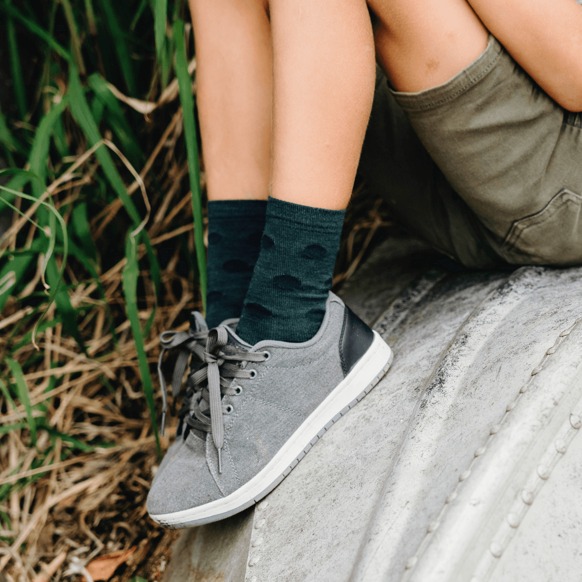 childrens merino wool crew socks green with blue spots nz