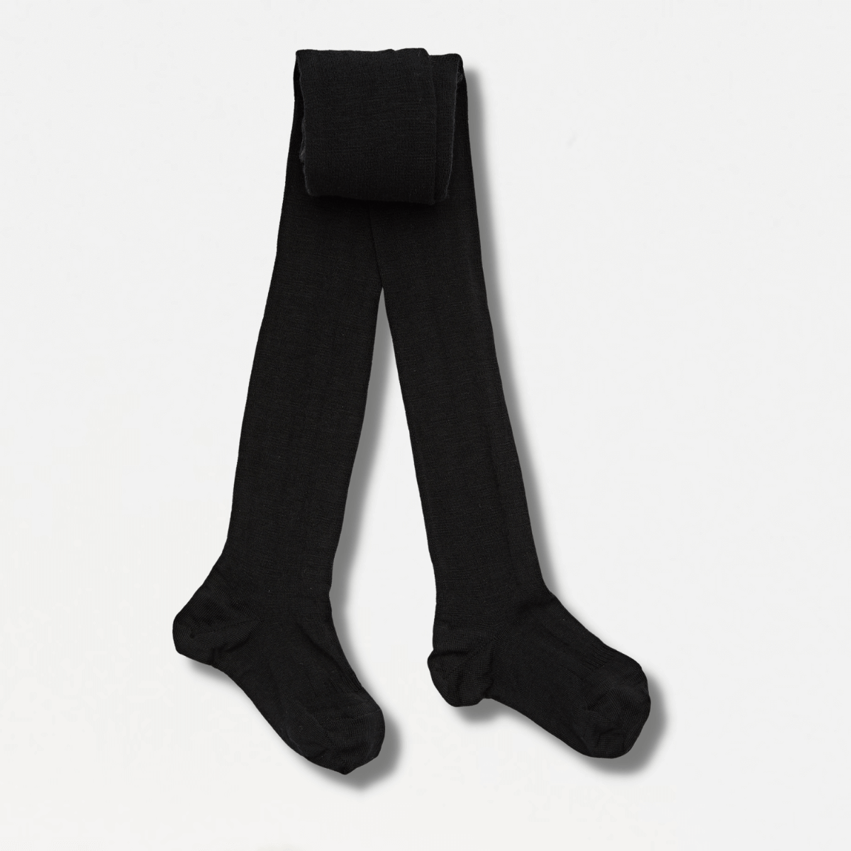 Merino Wool Flat Knit Plain Tights | Child | BLACK