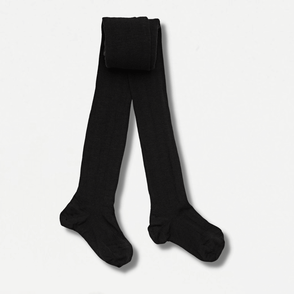 Merino Wool Flat Knit Essential Tights CHILD Black