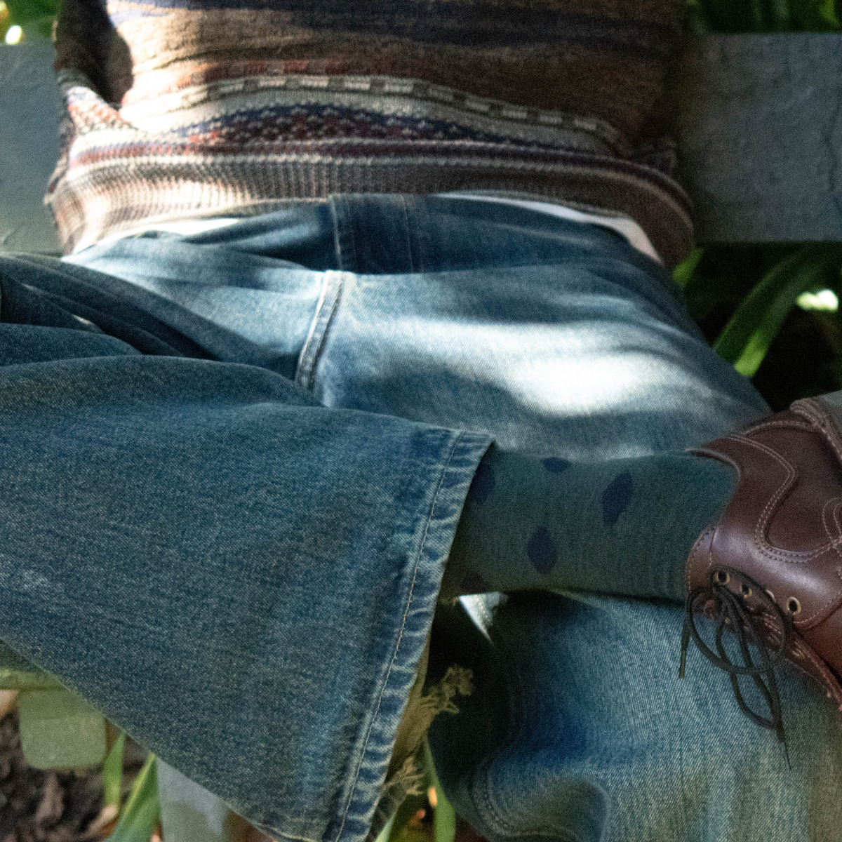 Dark green with Dark Blue spots merino wool crew socks by Lamington NZ