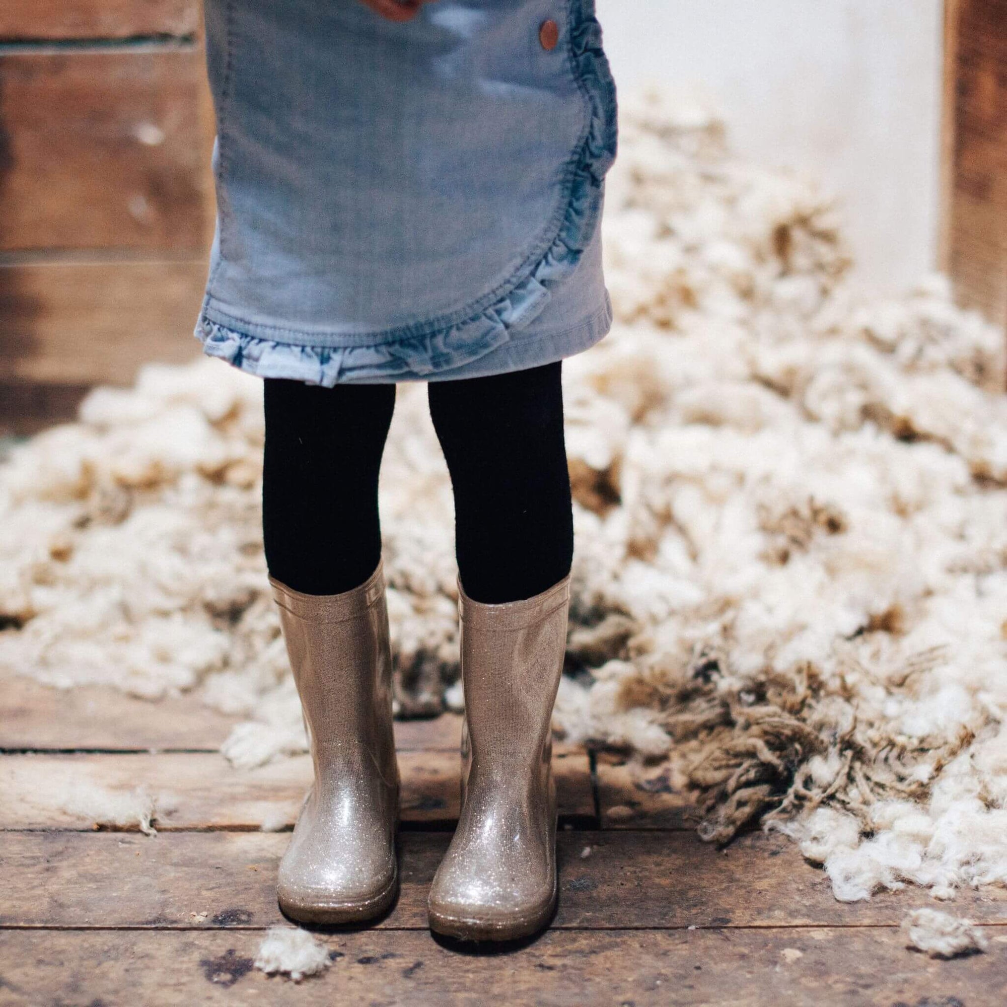 Merino Wool Flat Knit Plain Tights | Child | BLACK